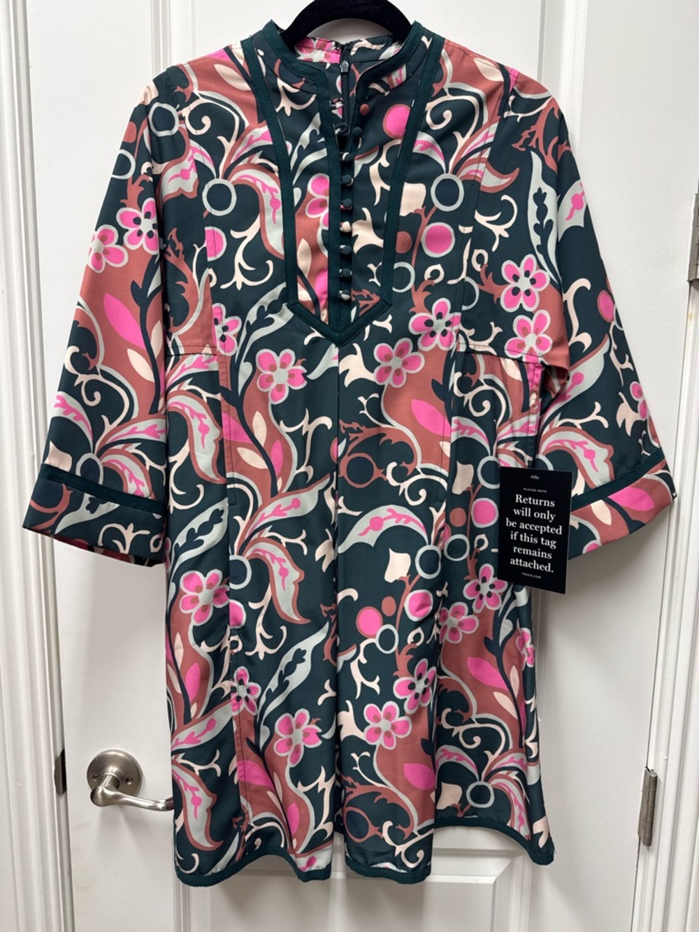 Tucker Floral Printed Tunic Dress with Pink & Green Motif
